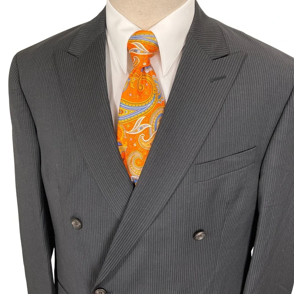 Lauren Ralph‎ Lauren Blazer Mens 44R Charcoal Pinstripe Double Breasted Jacket